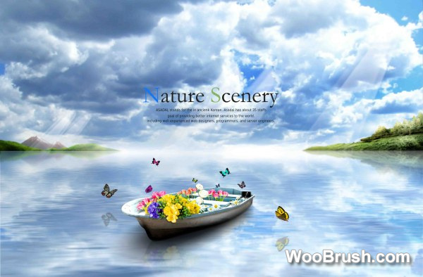 Beautiful Nature Scenery With Butterflies Background Psd