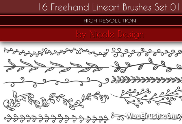 16 Kind Hand Drawn Lineart Brushes