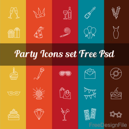 20 Kind Party Lines Icons Psd Set