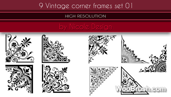 9 Vintage Corner Frames Brushes