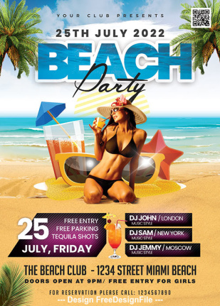 Beach Party Poster With Flyer Template Psd