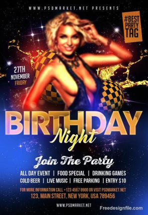 Birthday Night Party Flyer Template Design Psd