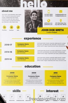 Black With Yellow Resume Template Psd