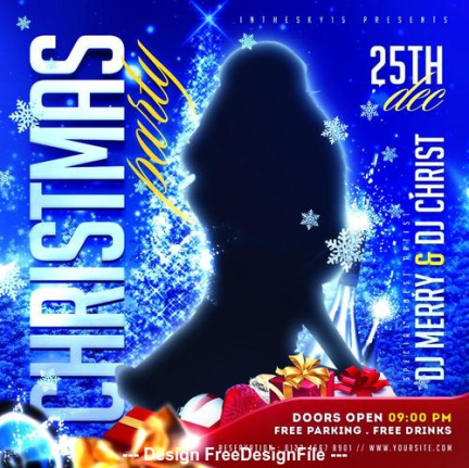 Blue 2024 Christmas Party Flyer Template Psd