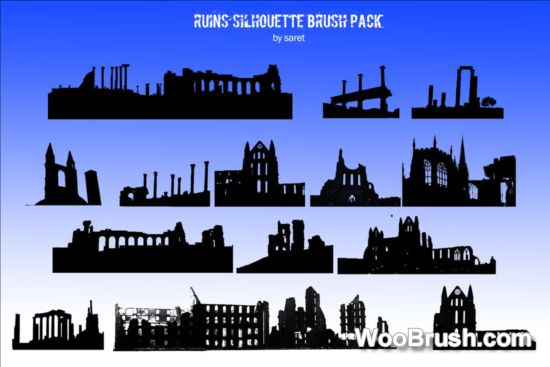 Building Ruin Silhouette Brushes Set