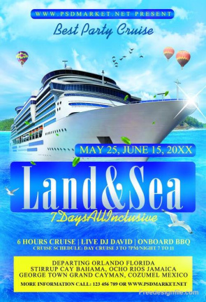 Cruise Ship With Sea Party Flyer Template Psd