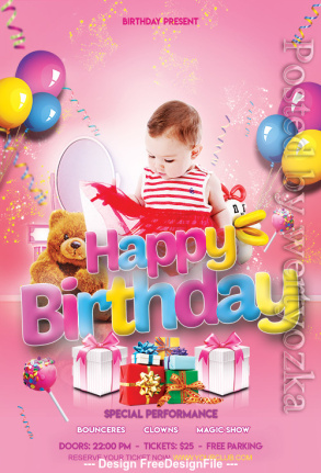 Cute Baby Happy Birthday Flyer Template Psd