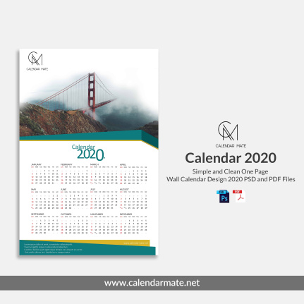 Damas: Simple And Clean One Page Wall Calendar Design Template Psd