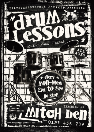 Drum Lessons Flyer Template Psd
