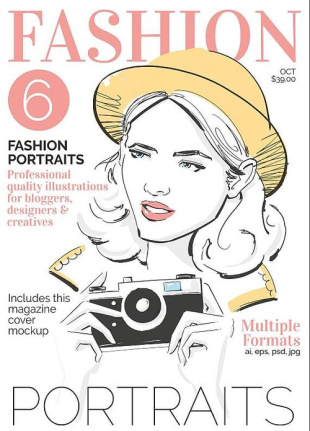 Fashion Portrait Flyer Template With Illustration Collection Psd