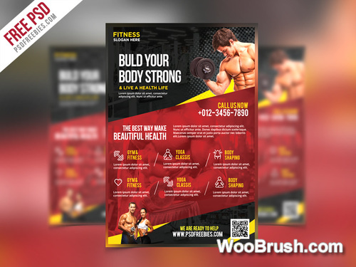 Fitness And Gym Flyer With Poster Template Psd