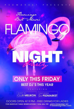 Flamingo Night Party Flyer Template Psd