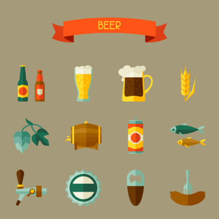 Flat Style Beer Icons With Ribbon Vector Encapsulated Postscripts