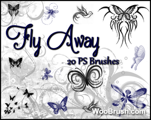 Fly Butterflies And Dragonflies With Birds Brushes
