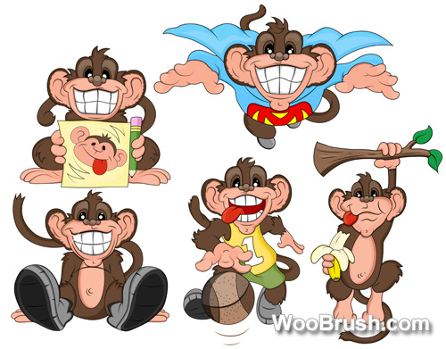 Funny Cartoon Monkey Vector Icons And Brushes