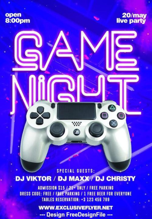 Game Party Night Template With Neon Psd