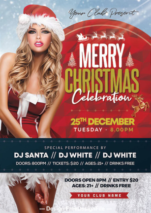 Girl With 2024 Christmas Party Flyer Template Psd