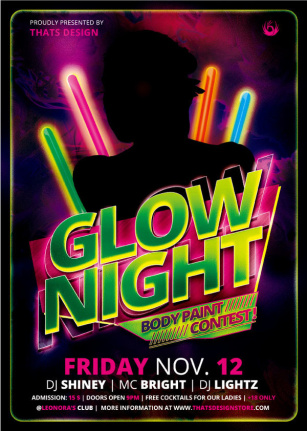 Glow Night Party Flyer Template Psd