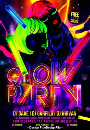 Glow Party Poster And Flyer Template Psd
