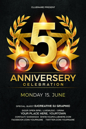 Golden With Black Styles Anniversary Party Flyer Template Psd