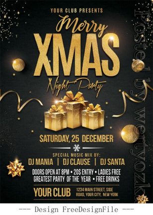 Golden With Black 2024 Christmas Party Flyer Template Psd