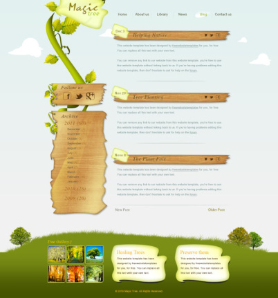 Green Tree And Wood Style Website Template Psd
