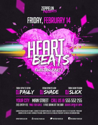 Heart Beats Party Flyer Template And Facebook Cover Psd