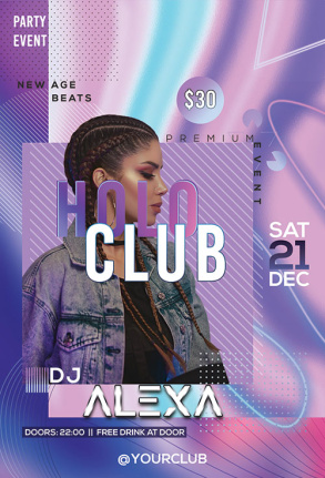 Holo Club Party Poster And Flyer Template Psd