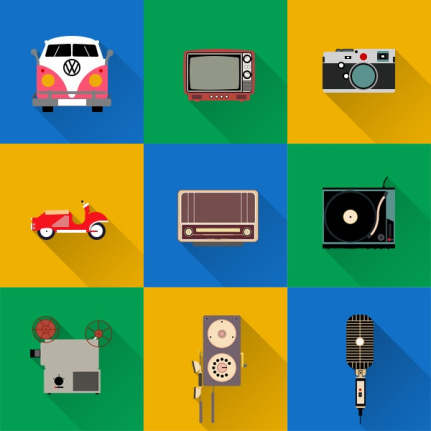 Home Appliances With Sound And Camera Flat Icons Psd