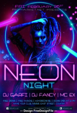 Neon Night Party Flyer Template Psd