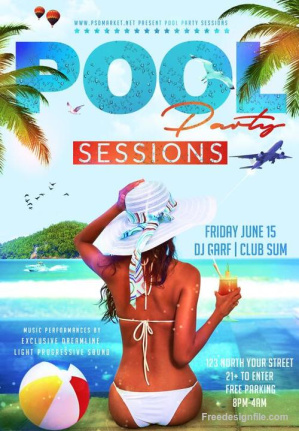 Pool Party Flyer Retro Template Psd