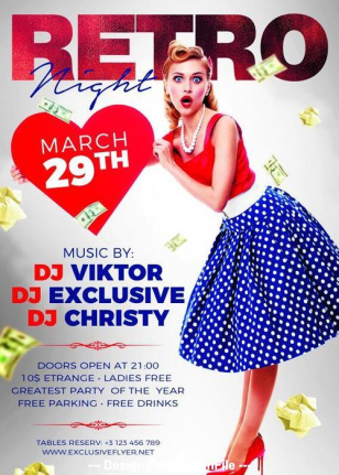 Retro Night Party Flyer Template Psd