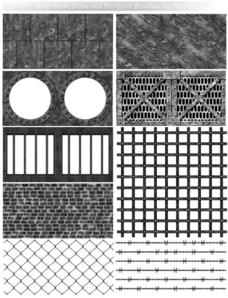 Rust Metal Grid Stone Wall And Dungeon Brushes