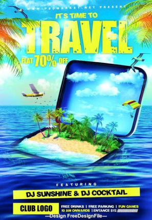 Sea With Beach Travel Discount Flyer Template Psd