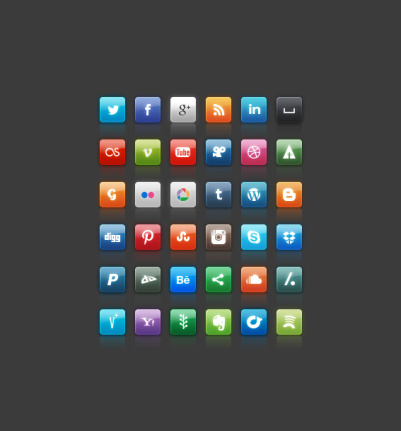 Shiny Colored Social Share Icons Psd