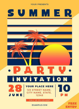 2024 Summer Party Invitation Flyer Template Adobe Illustrators & Psd