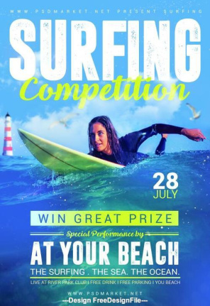 Surfer Competition Flyer Template Design Psd