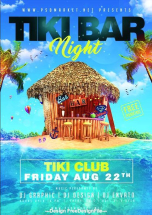 Tiki Bar Night Flyer Template Psd
