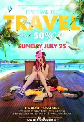 Travel Party Flyer Template Wiht Girl Psd