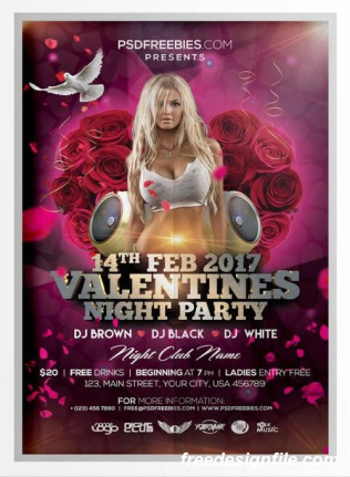 Valentines Day Night Party Flyer Template Psd