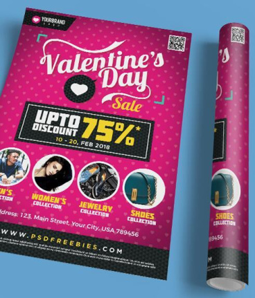 Valentines Day Discount Sale Poster Template Psd