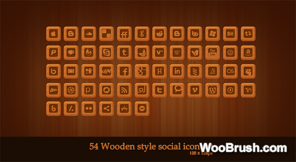 Wooden Style Social Web Icon Psd Set